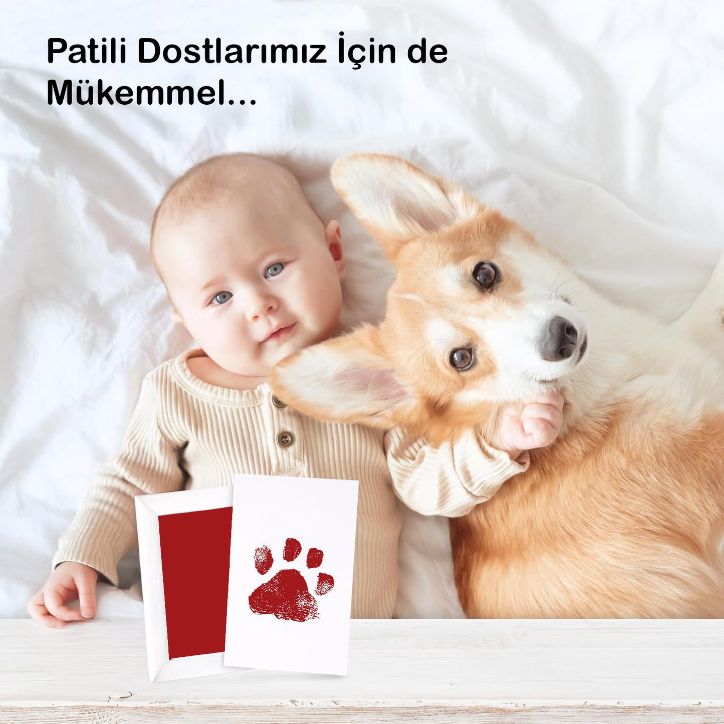 Kırmızı Bebek El Ayak İzi Seti, Temassız Mürekkep Baskı Kiti, Yenidoğan Kedi Köpek Pati Hediyelik