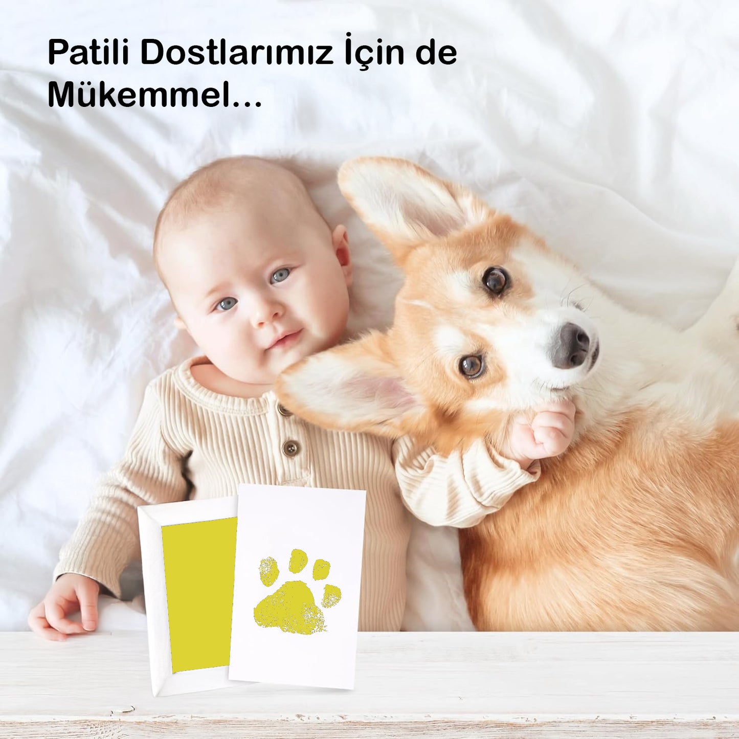 Sarı Mürekkepli Temassız Bebek El Ayak İzi Baskı Kiti, Baby Shower, Cinsiyet Partisi Hediyeleri