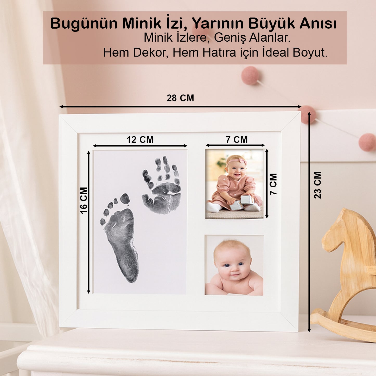 Bebek El Ayak İzi Seti, Temassız Mürekkep Baskı Kiti Jumbo Boy ve Yenidoğan Hediye Anı Çerçevesi
