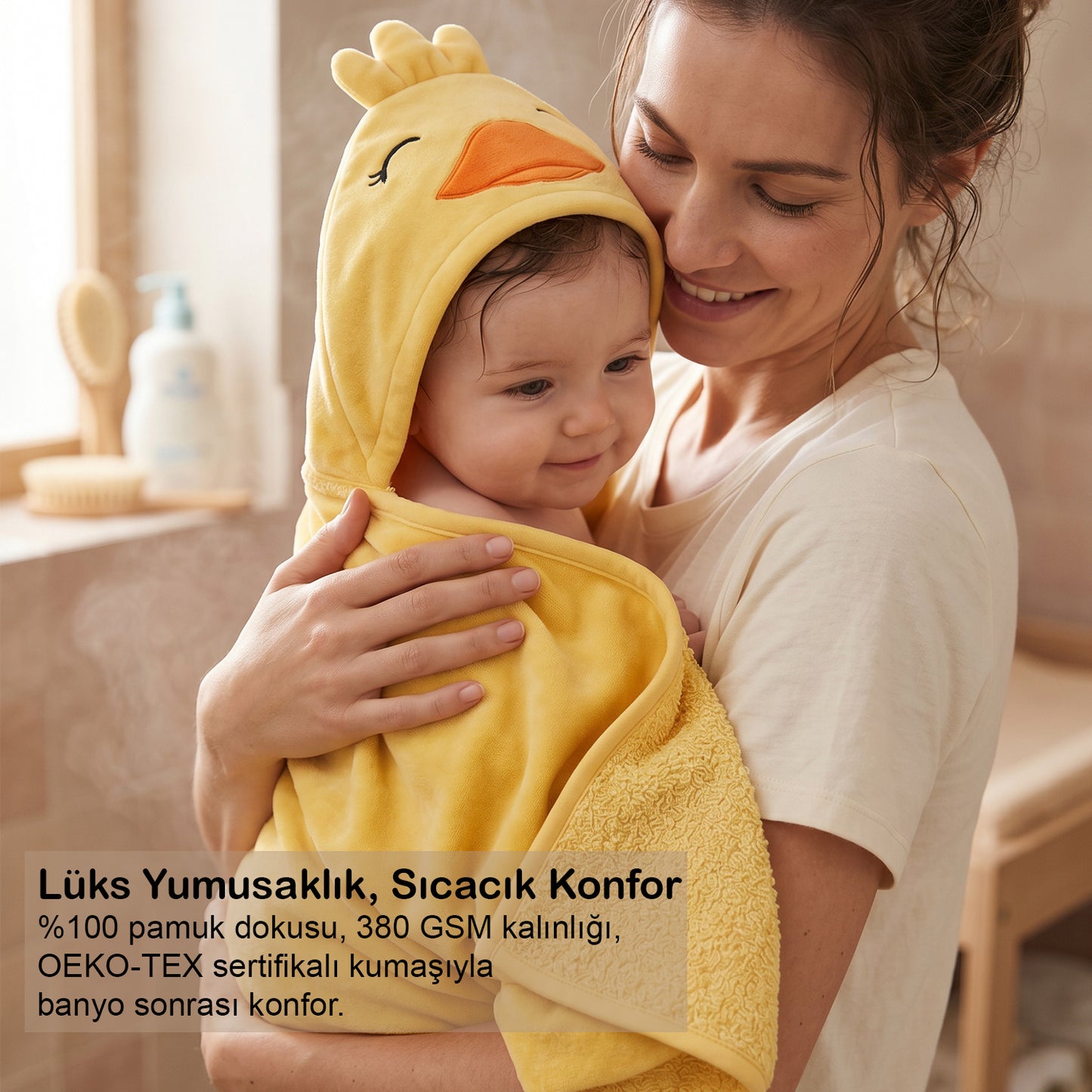 Moky Dizayn Yenidoğan Bebek Havlusu, Kapüşonlu Çocuk Banyo Deniz Plaj Havuz Havlu Bornoz, Pamuk, 140X70CM 0-5yaş