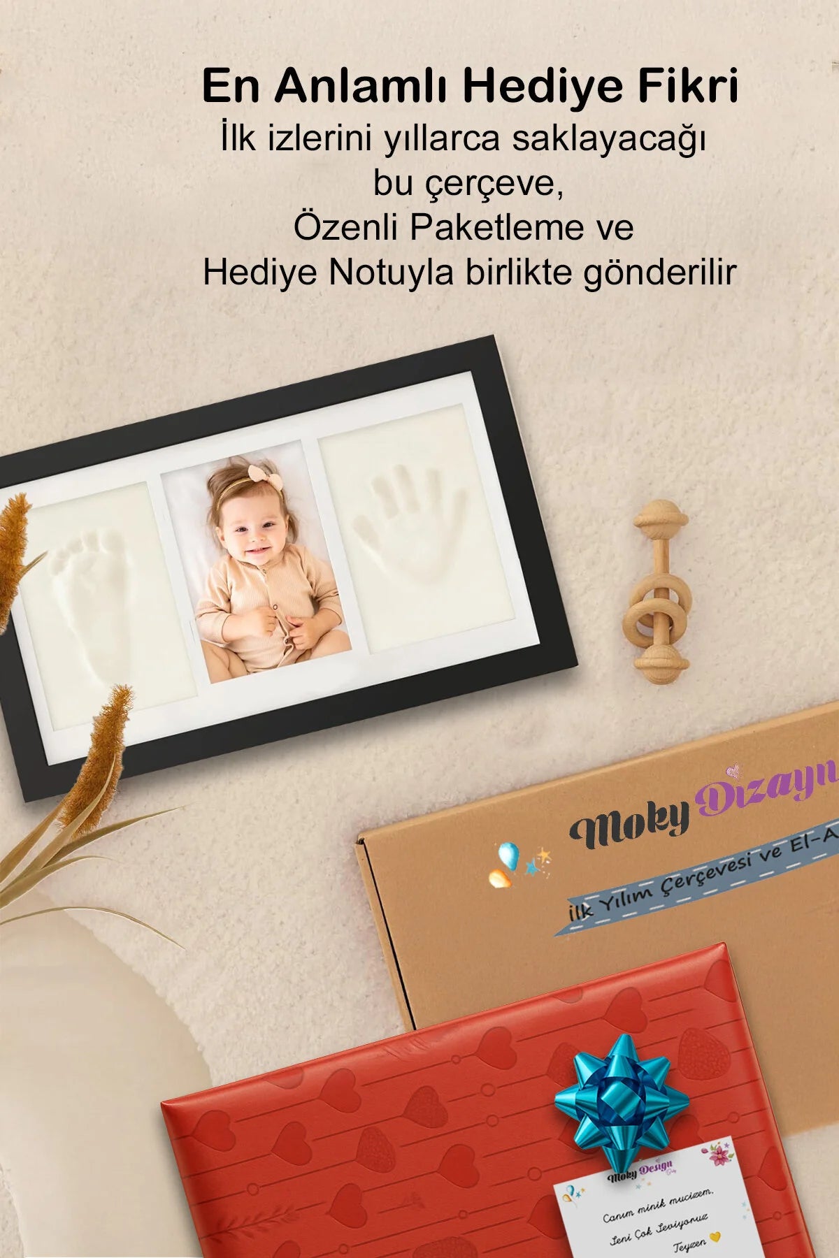 Bebek El Ayak İzi Seti – Kişiselleştirilebilir Kil Anı Çerçevesi | Yenidoğan Bebek Hediye ve Hatıra