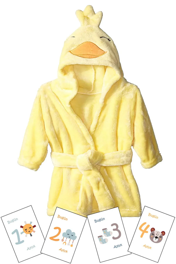 Bebek Hediyelik Yenidoğan Bornoz %100 Pamuk Ve Aylık Konsept Anı Kart 12'li, Kız Baby Shower Hediye
