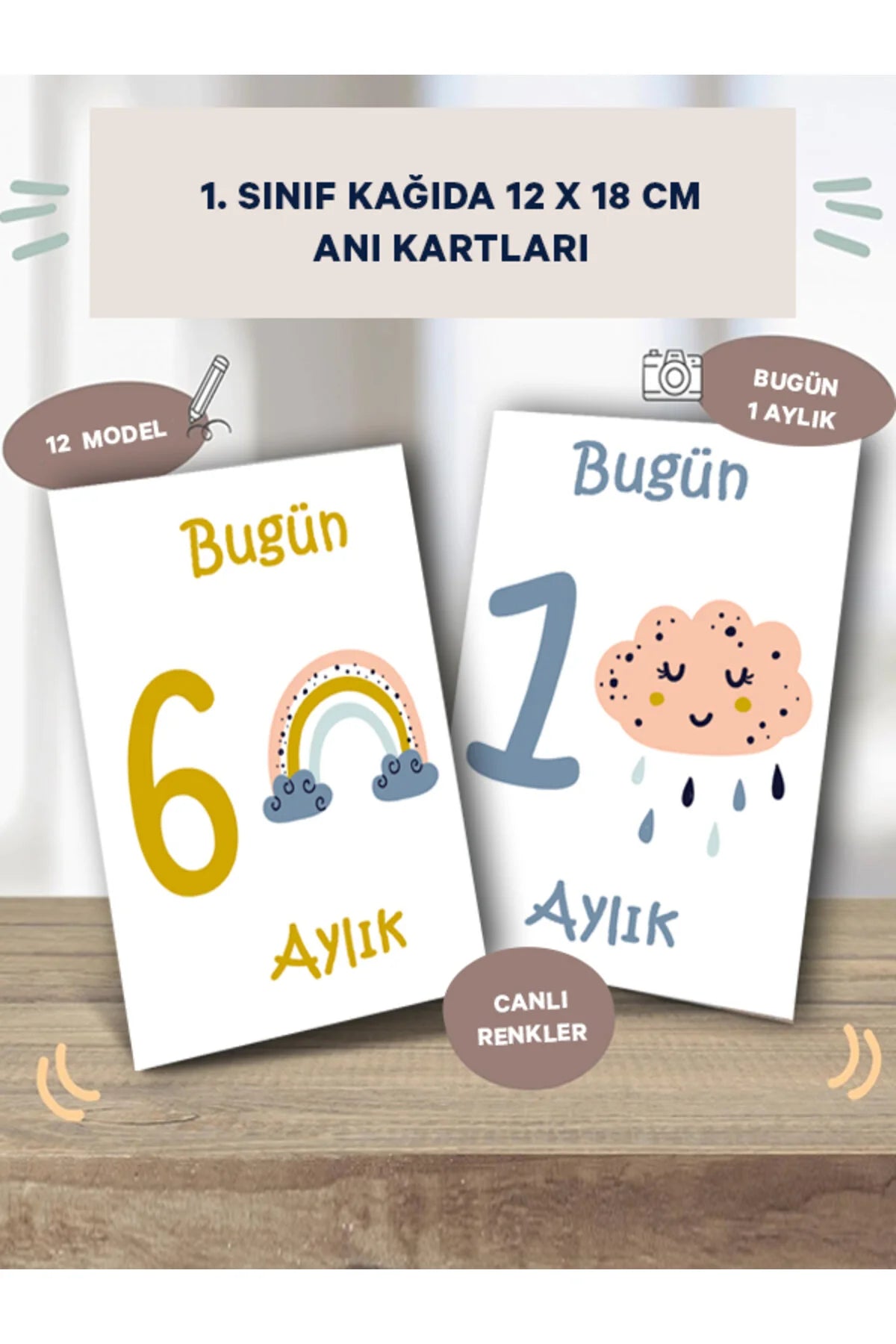 Bebek Aylık Anı Kartları, Ay Konsept Fotoğraf Çekimi Hatırası İçin 12'li, Yenidoğan Bebek Hediyeleri