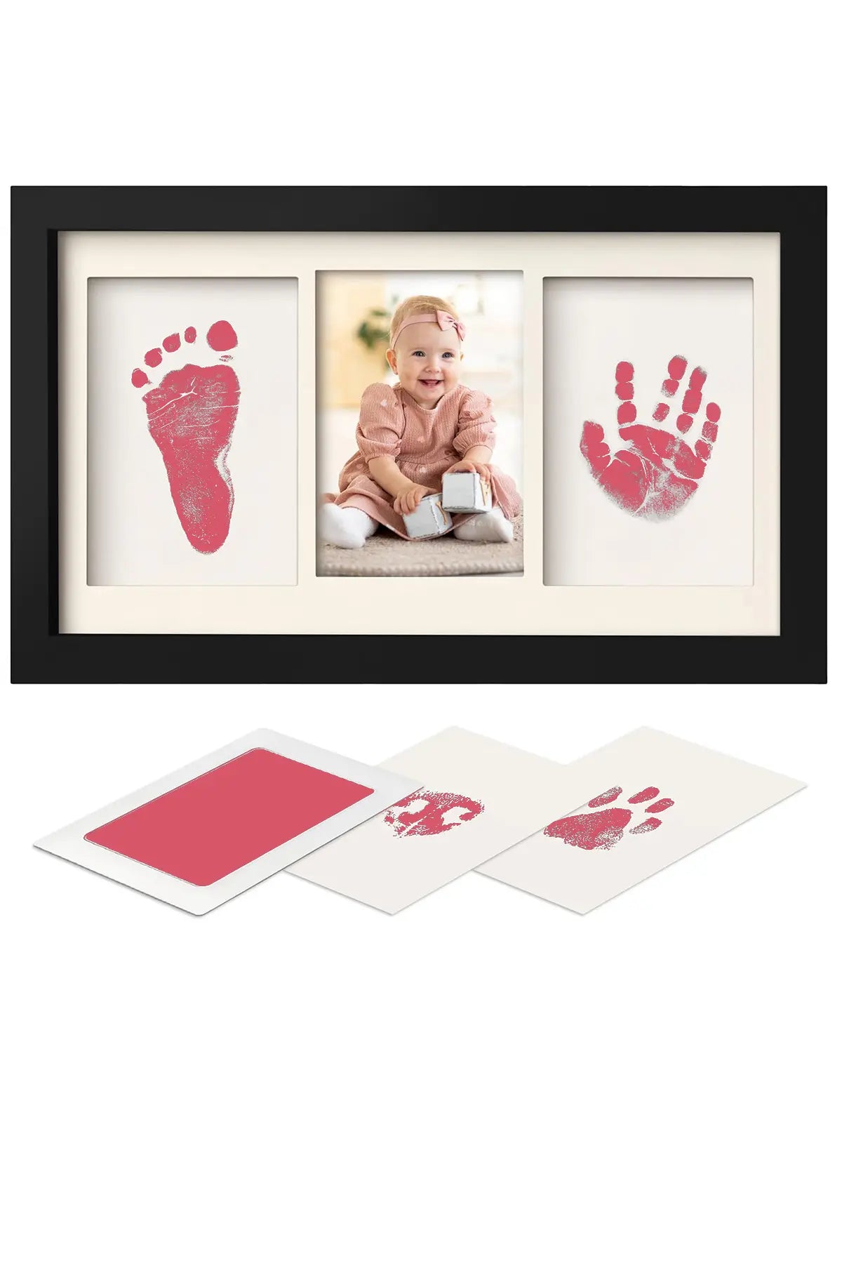 Kız Bebek Fotoğraf Çerçevesi, Pati Ayak El İzi Seti, Temassız Mürekkep Kiti, Baby Shower Hediyeleri