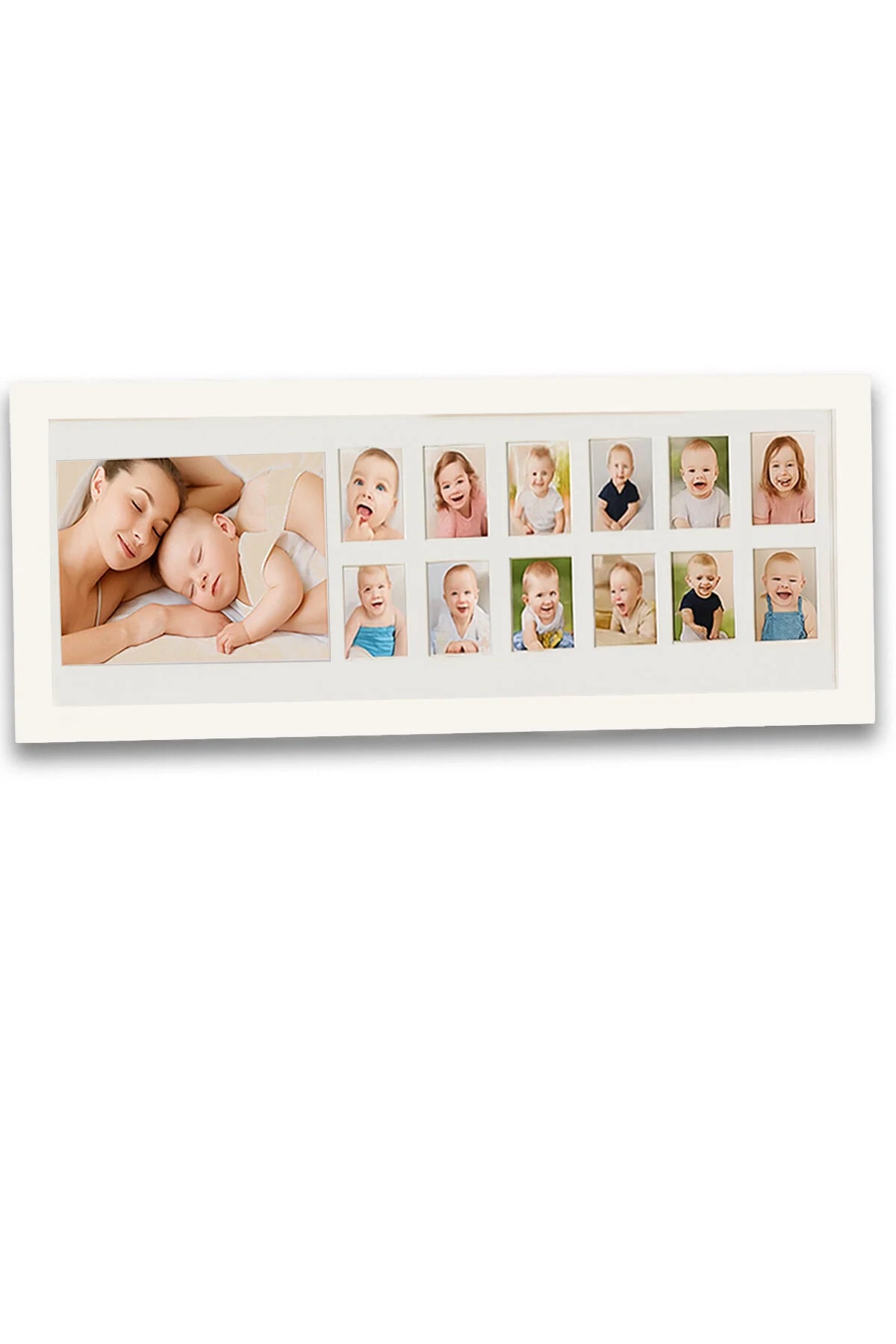 Bebek İlk Yıl Fotoğraf Çerçevesi, 12 Aylık Hatıra Resimleri, Hediyelik Yenidoğan Anı Albümü 43X16 Cm