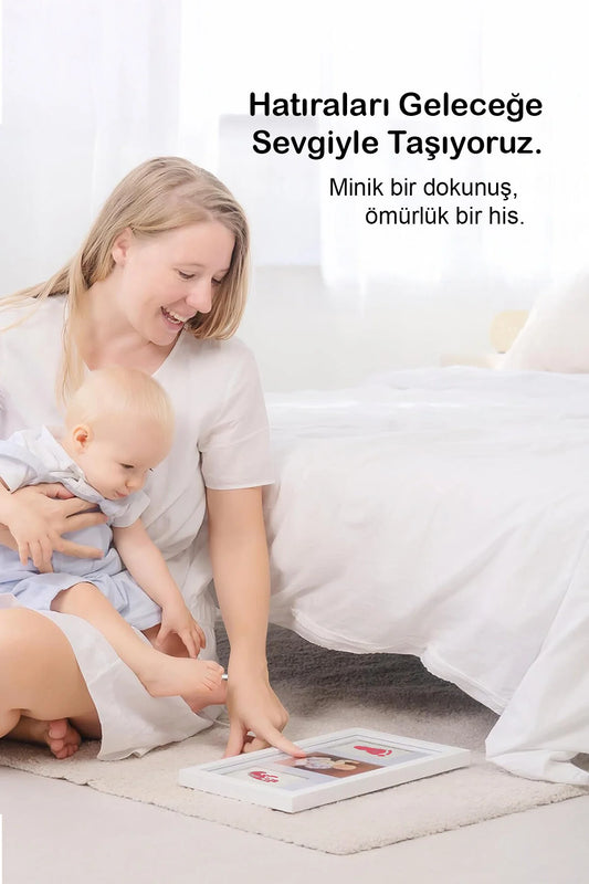 Bebek El Ayak İzi Seti, Temassız Mürekkep Baskı Kiti (2 Adet) ve Yenidoğan Hediye Anı Çerçevesi