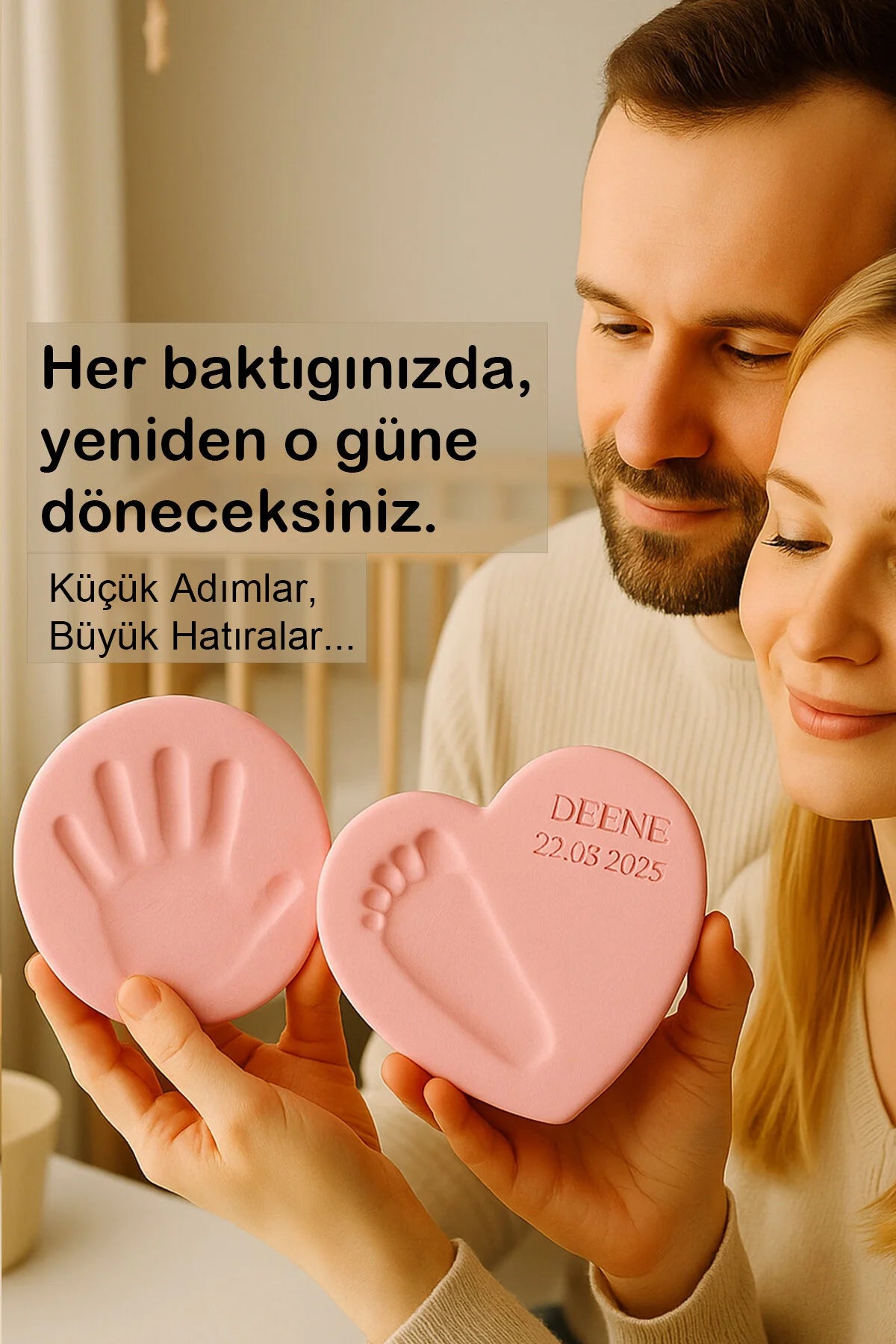 El Ayak İzi Seti Bebek Anı Kiti, Yeni Anne ve Yenidoğan Hediyesi, Kişiselleştirilebilir Kil, 2 Pembe