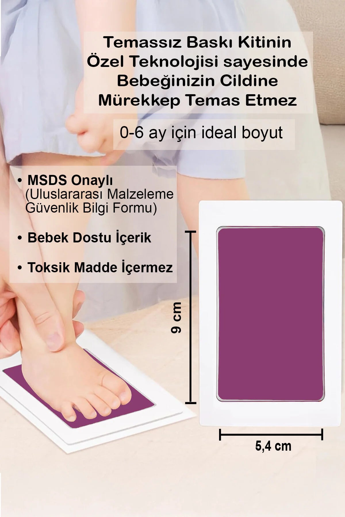 Bebek El Ayak İzi Seti, Erkek Kız Yenidoğan Bebek Hediyesi, Temaszız Mürekkep Baskı Seti (2 Adet)