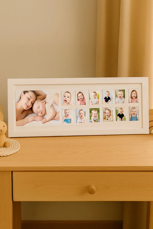 Bebek İlk Yıl Fotoğraf Çerçevesi, 12 Aylık Hatıra Resimleri, Hediyelik Yenidoğan Anı Albümü 43X16 Cm