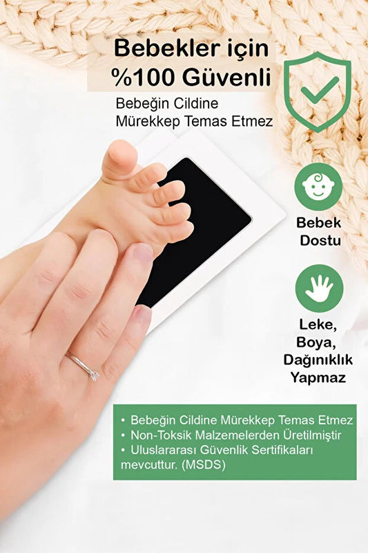 Siyah Non-Toksik Mürekkepli Bebek El Ayak İzi Baskı Kiti, Bebek Cildine Temas Etmez, Bebek Hediyelik