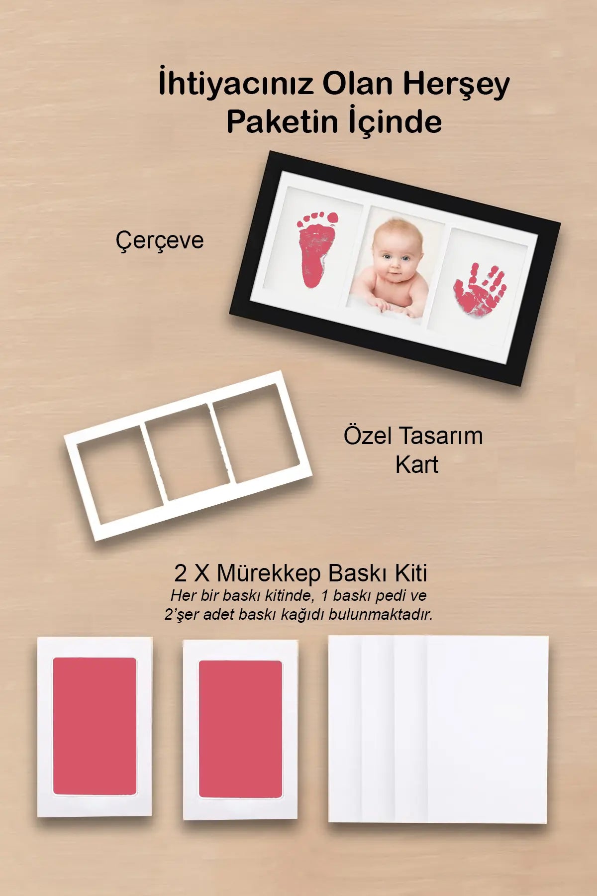 Kız Bebek Fotoğraf Çerçevesi, Pati Ayak El İzi Seti, Temassız Mürekkep Kiti, Baby Shower Hediyeleri