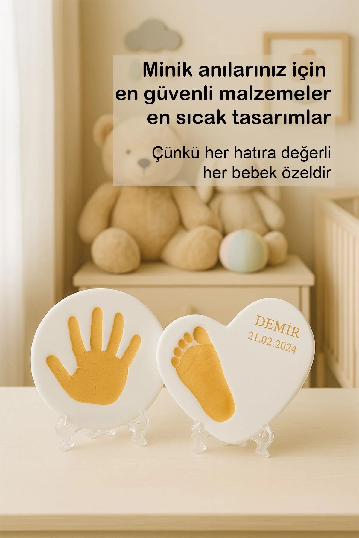 Yenidoğan El Ayak İzi Seti Anı Kiti, Kişiye Özel Kil Hatırası (2 Adet), Bebek ve Yeni Anne Hediyesi