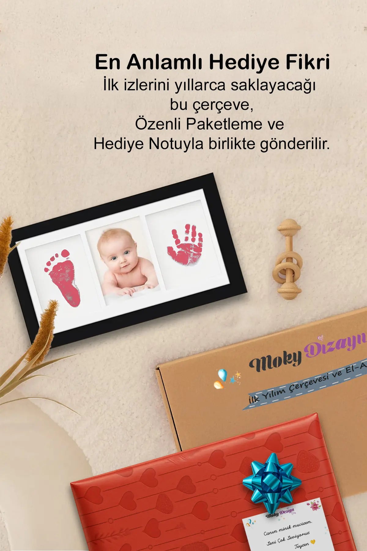 Kız Bebek Fotoğraf Çerçevesi, Pati Ayak El İzi Seti, Temassız Mürekkep Kiti, Baby Shower Hediyeleri