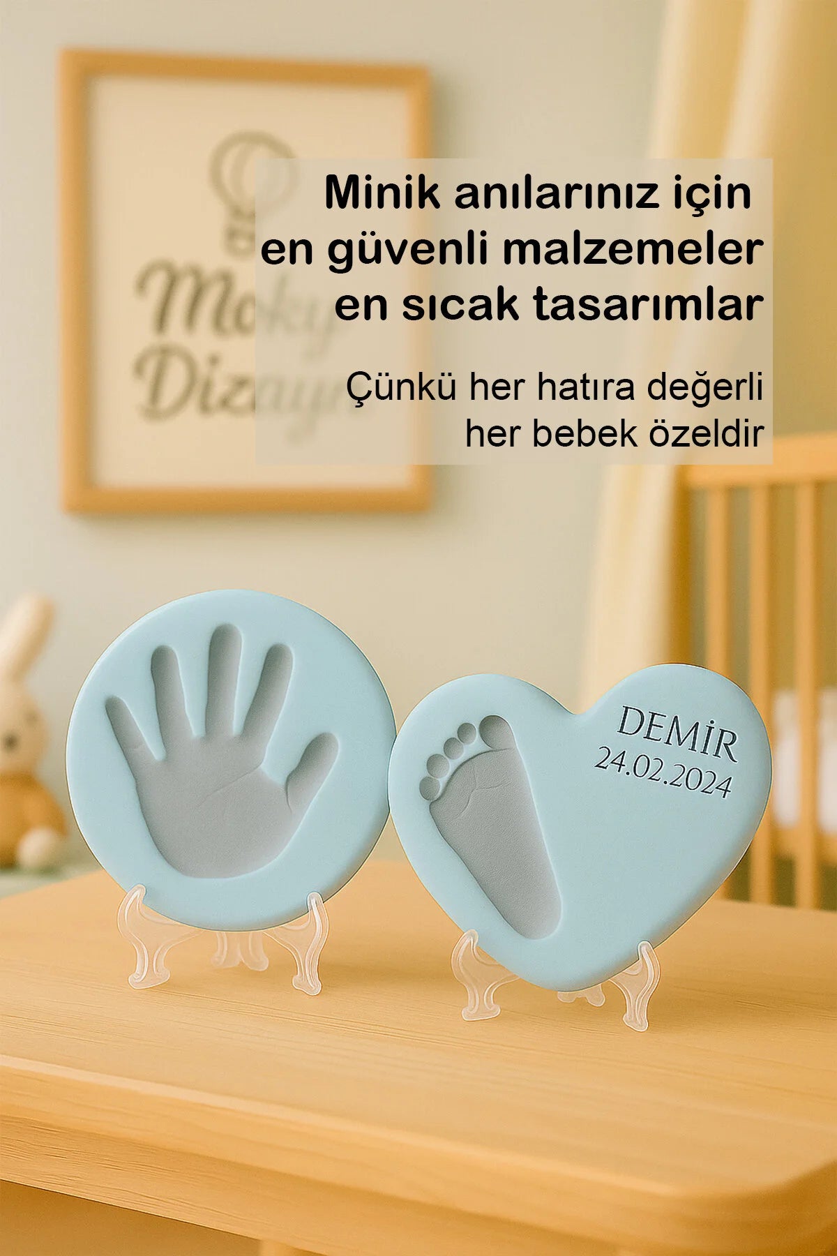 El Ayak ve Pati İzi Seti – Mavi Kil, Boya, Harf Kalıplı Kişiselleştirilebilir Erkek Bebek Hediyeleri