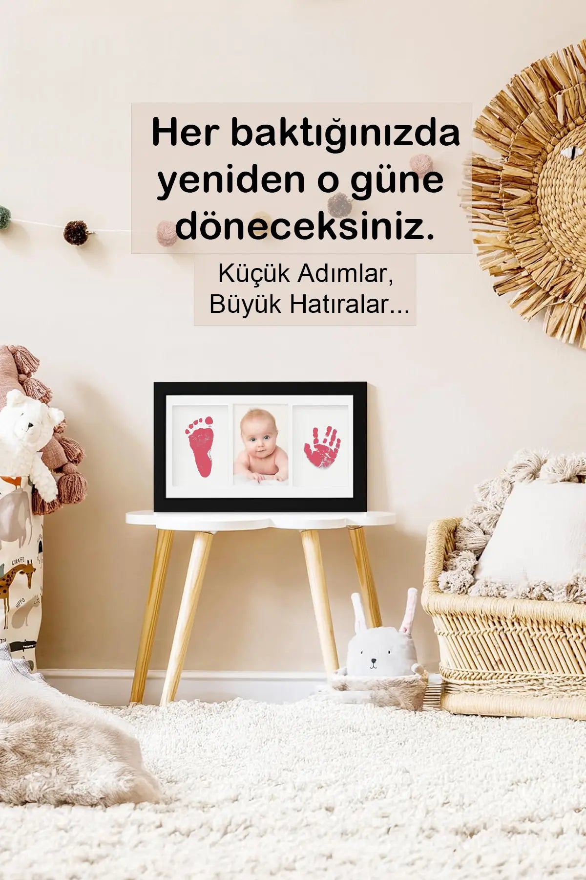 Kız Bebek Fotoğraf Çerçevesi, Pati Ayak El İzi Seti, Temassız Mürekkep Kiti, Baby Shower Hediyeleri