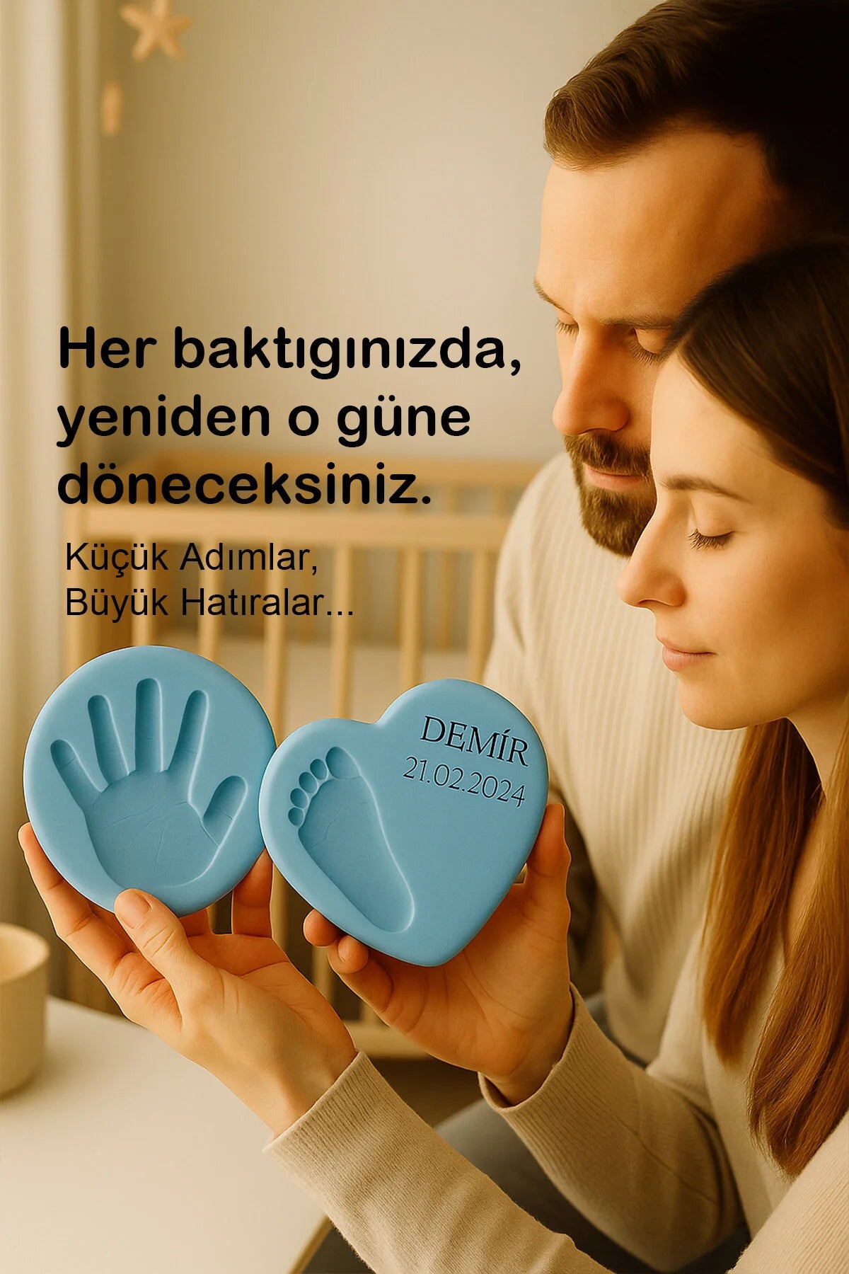 El Ayak ve Pati İzi Seti – Mavi Kil, Boya, Harf Kalıplı Kişiselleştirilebilir Erkek Bebek Hediyeleri