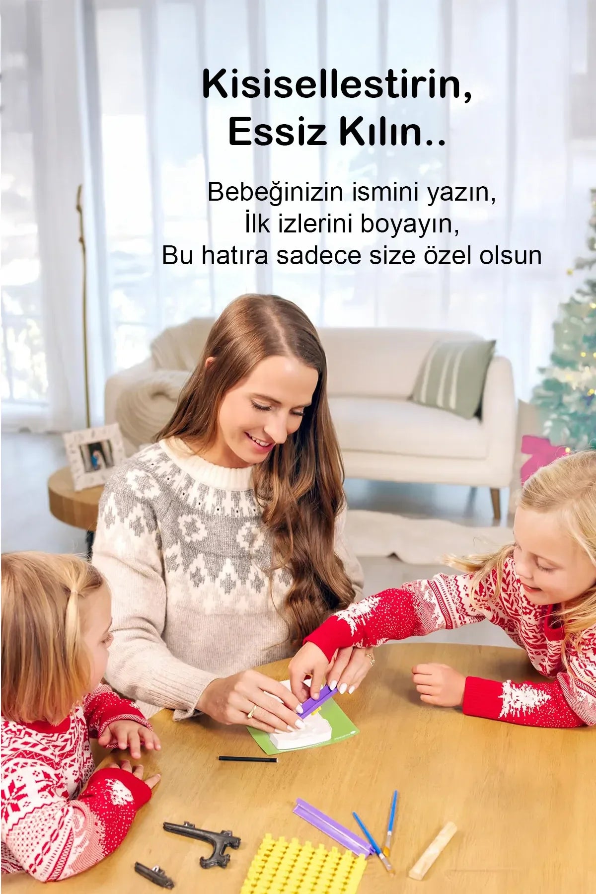 Yenidoğan El Ayak İzi Seti Anı Kiti, Kişiye Özel Kil Hatırası (2 Adet), Bebek ve Yeni Anne Hediyesi