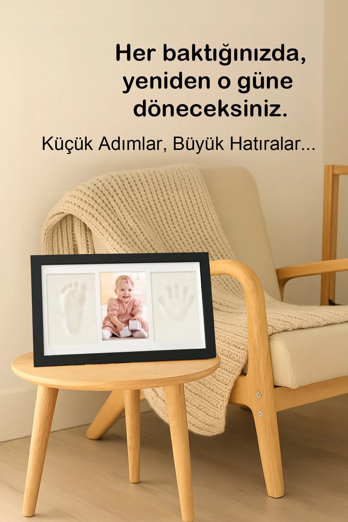 Bebek El Ayak İzi Seti – Kişiselleştirilebilir Kil Anı Çerçevesi | Yenidoğan Bebek Hediye ve Hatıra