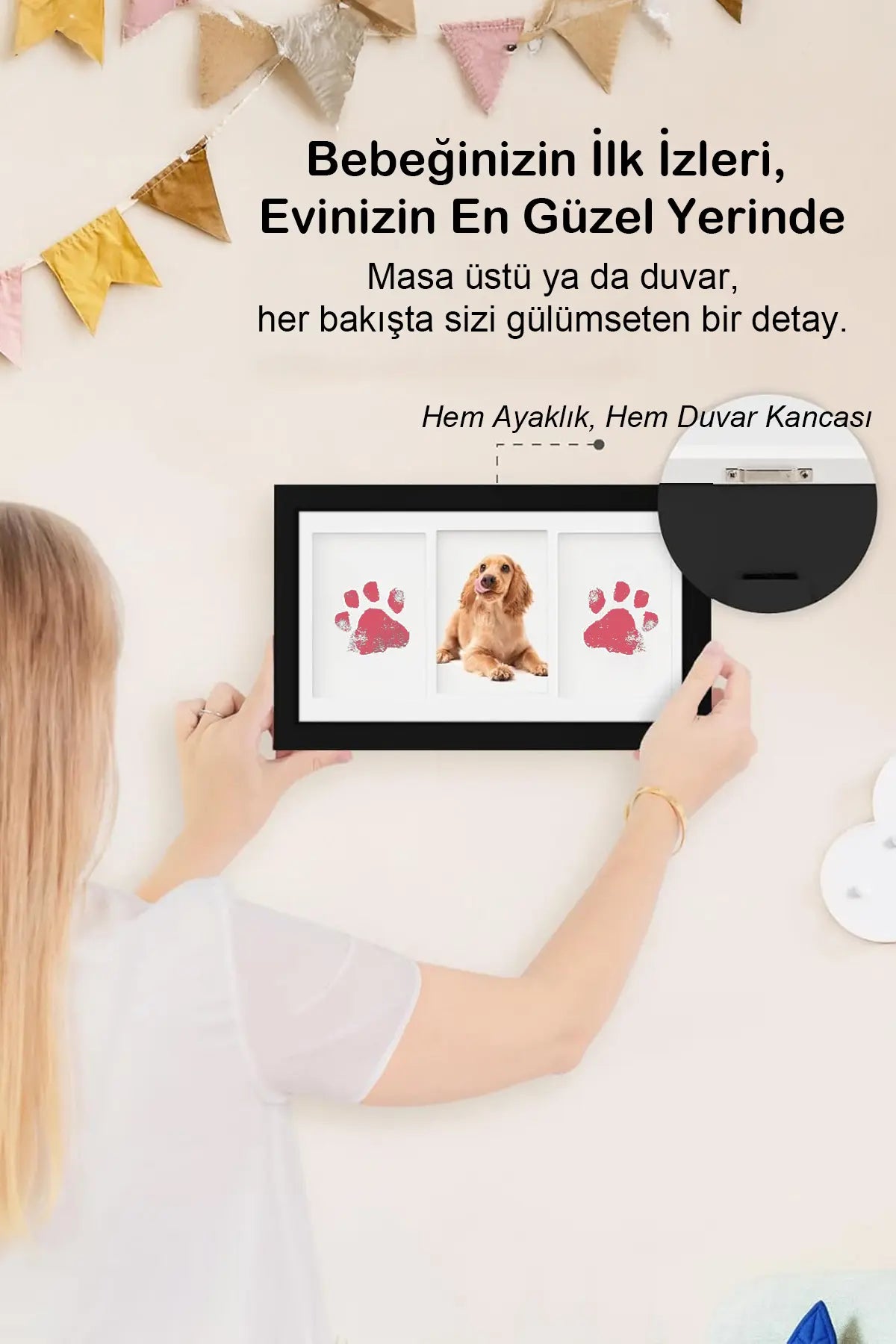 Kız Bebek Fotoğraf Çerçevesi, Pati Ayak El İzi Seti, Temassız Mürekkep Kiti, Baby Shower Hediyeleri