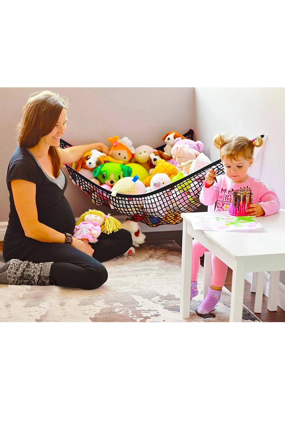 Oyuncak Saklama Kutusu, Çamaşır Sepeti Yerine Oyuncak Hamağı, Bebek Çocuk Odası Organizer 2'li Paket