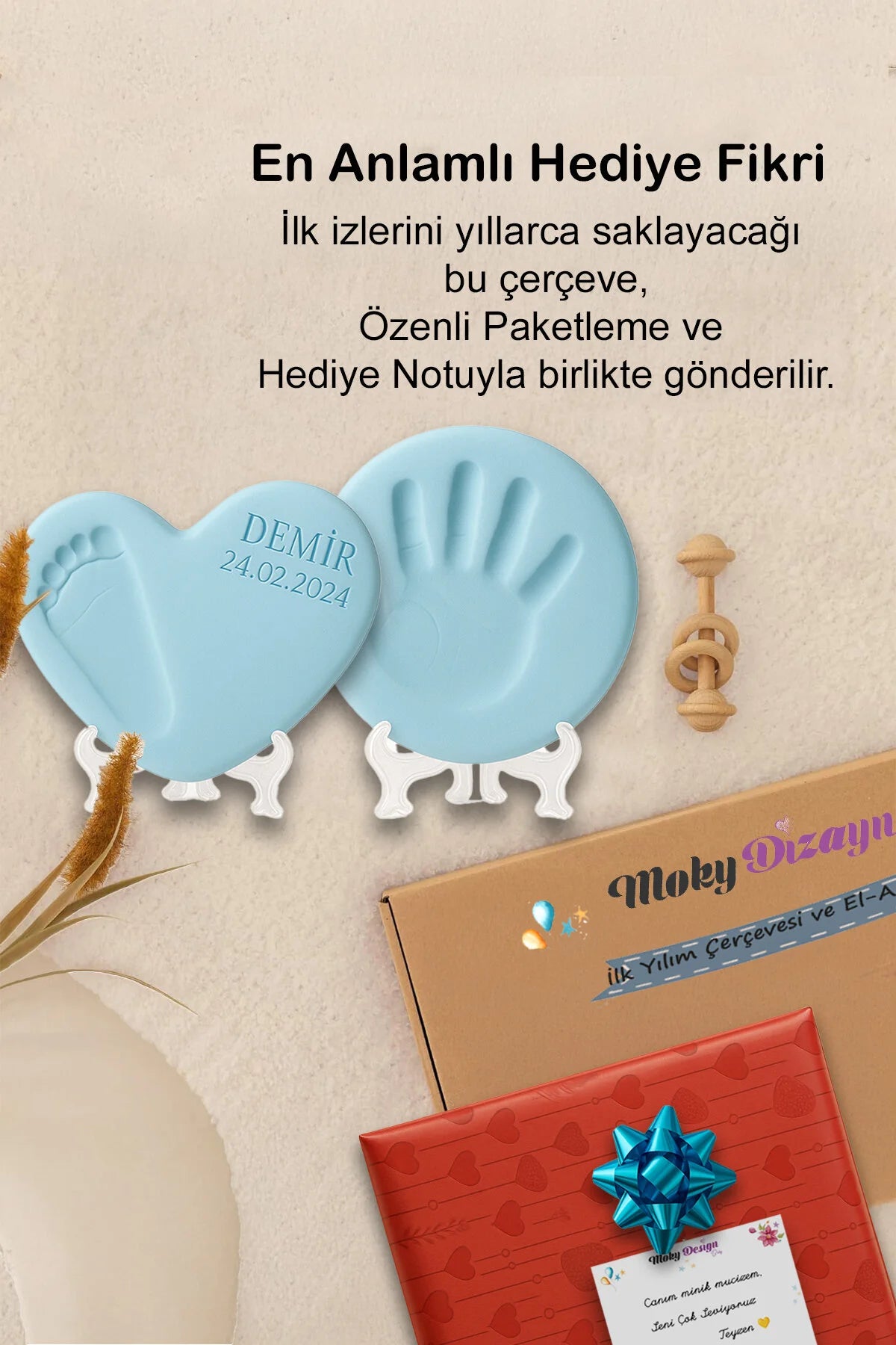 El Ayak ve Pati İzi Seti – Mavi Kil, Boya, Harf Kalıplı Kişiselleştirilebilir Erkek Bebek Hediyeleri
