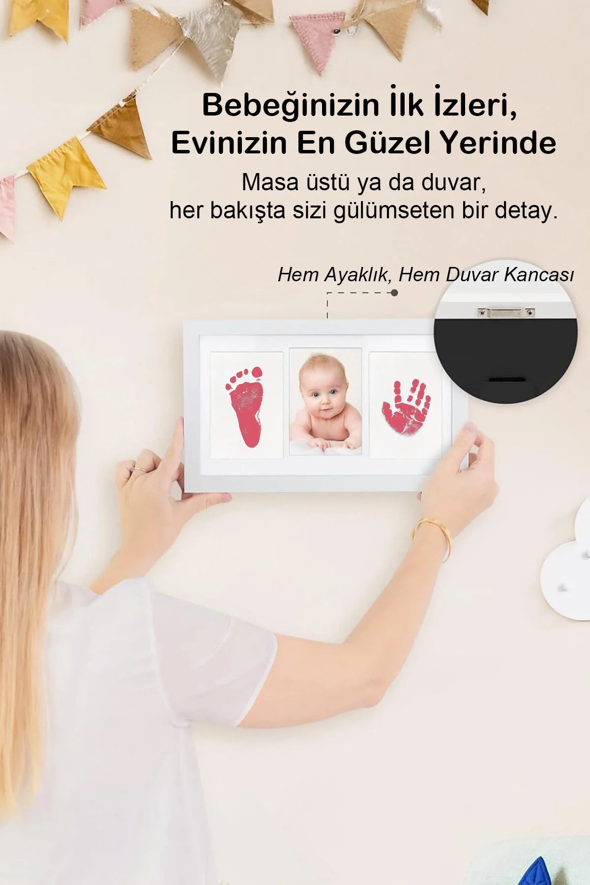 Bebek El Ayak İzi Seti, Temassız Mürekkep Baskı Kiti (2 Adet) ve Yenidoğan Hediye Anı Çerçevesi