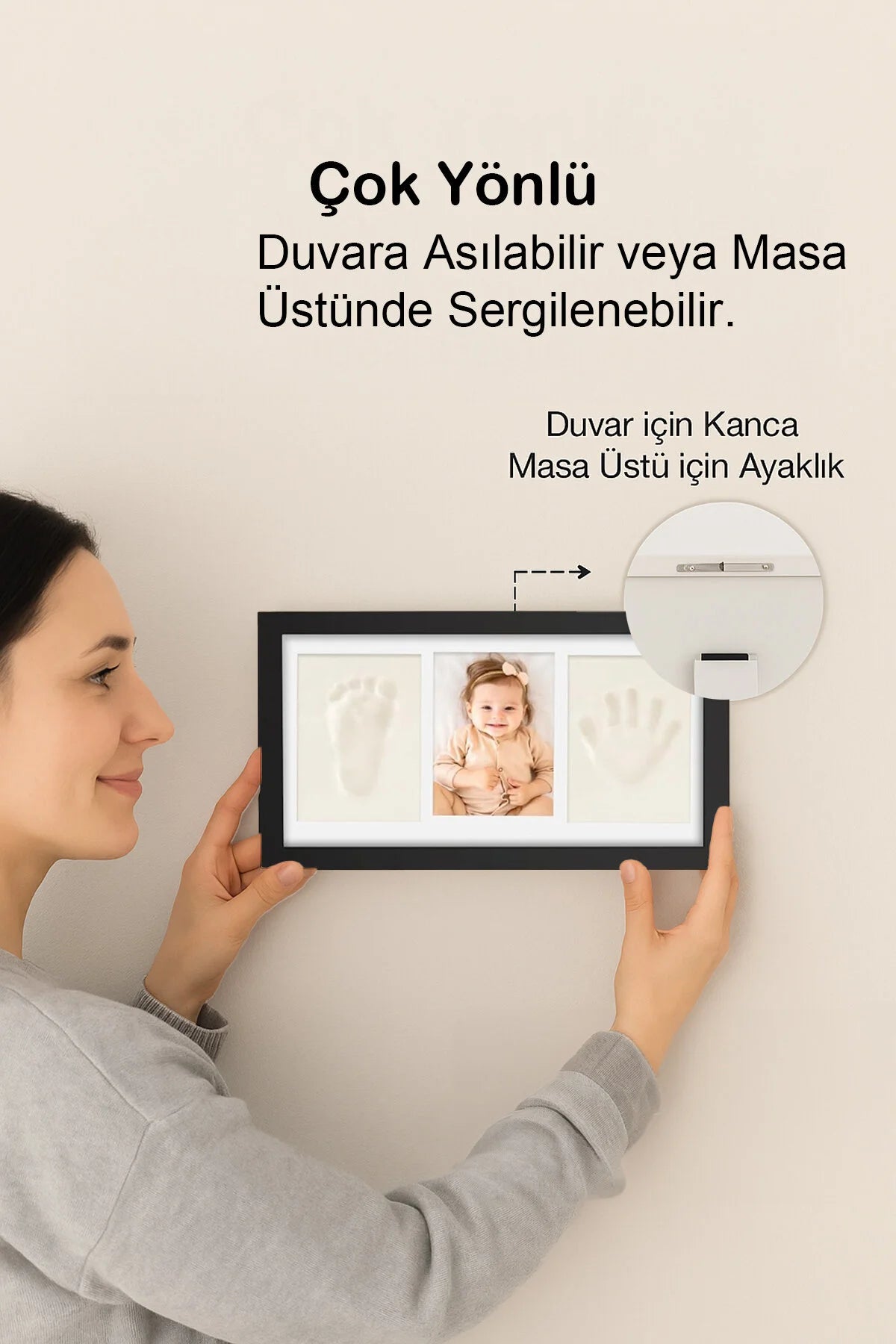 Bebek El Ayak İzi Seti – Kişiselleştirilebilir Kil Anı Çerçevesi | Yenidoğan Bebek Hediye ve Hatıra