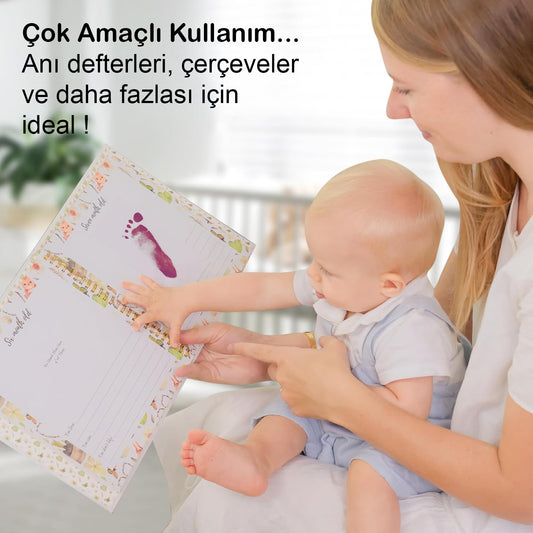 Mor Mürekkepli Temassız Bebek El Ayak İzi Baskı Kiti, Baby Shower, Cinsiyet Partisi Hediyeleri
