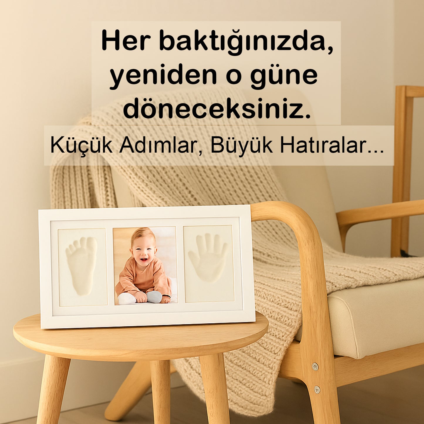 Bebek El Ayak İzi Seti – Kişiselleştirilebilir Kil Anı Çerçevesi | Yenidoğan Bebek Hediye ve Hatıra