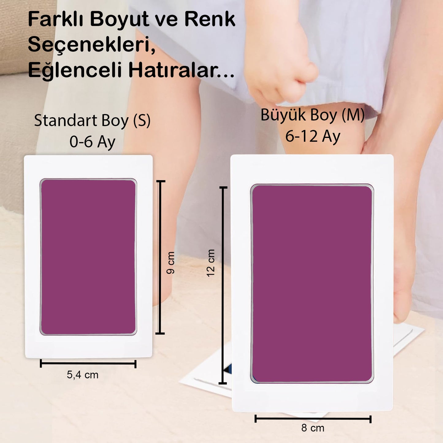 Mor Mürekkepli Temassız Bebek El Ayak İzi Baskı Kiti, Baby Shower, Cinsiyet Partisi Hediyeleri