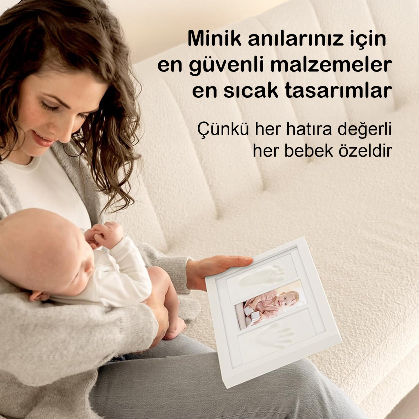 Bebek El Ayak İzi Seti – Kişiselleştirilebilir Kil Anı Çerçevesi | Yenidoğan Bebek Hediye ve Hatıra