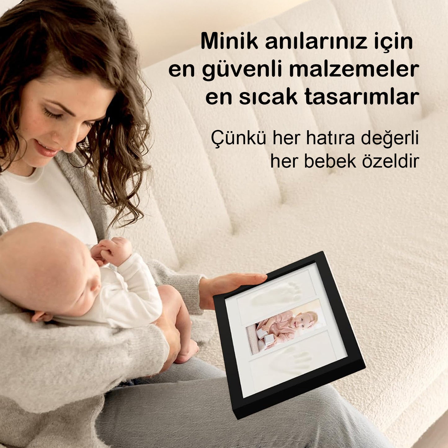 Bebek El Ayak İzi Seti – Kişiselleştirilebilir Kil Anı Çerçevesi | Yenidoğan Bebek Hediye ve Hatıra