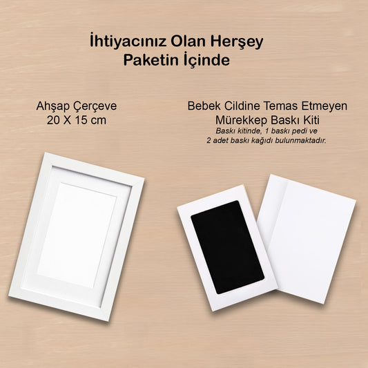 Bebek El Ayak İzi Çerçevesi | Temassız Mürekkepli Baskı Kiti, Yeni Doğan Bebek Hediyesi Anı Çerçeve