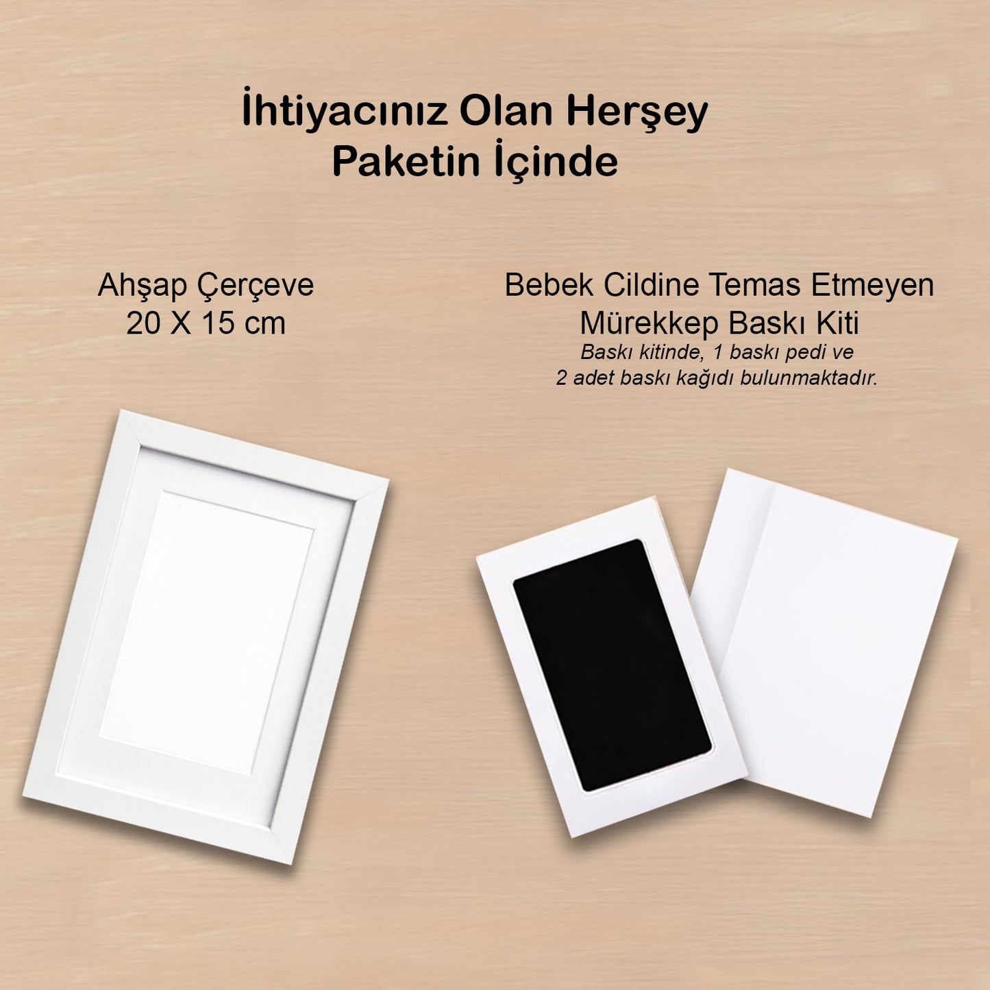 Bebek El Ayak İzi Çerçevesi | Temassız Mürekkepli Baskı Kiti, Yeni Doğan Bebek Hediyesi Anı Çerçeve