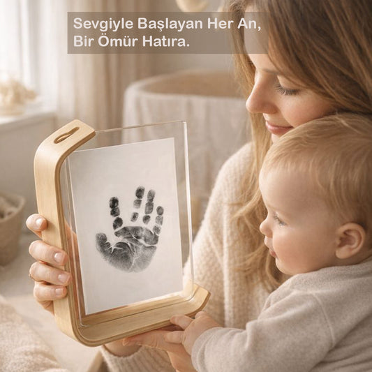 Bebek El Ayak İzi Seti | Temassız Mürekkepli Baskı Kiti, Yeni Doğan Bebek Hediyesi Ahşap Anı Çerçeve
