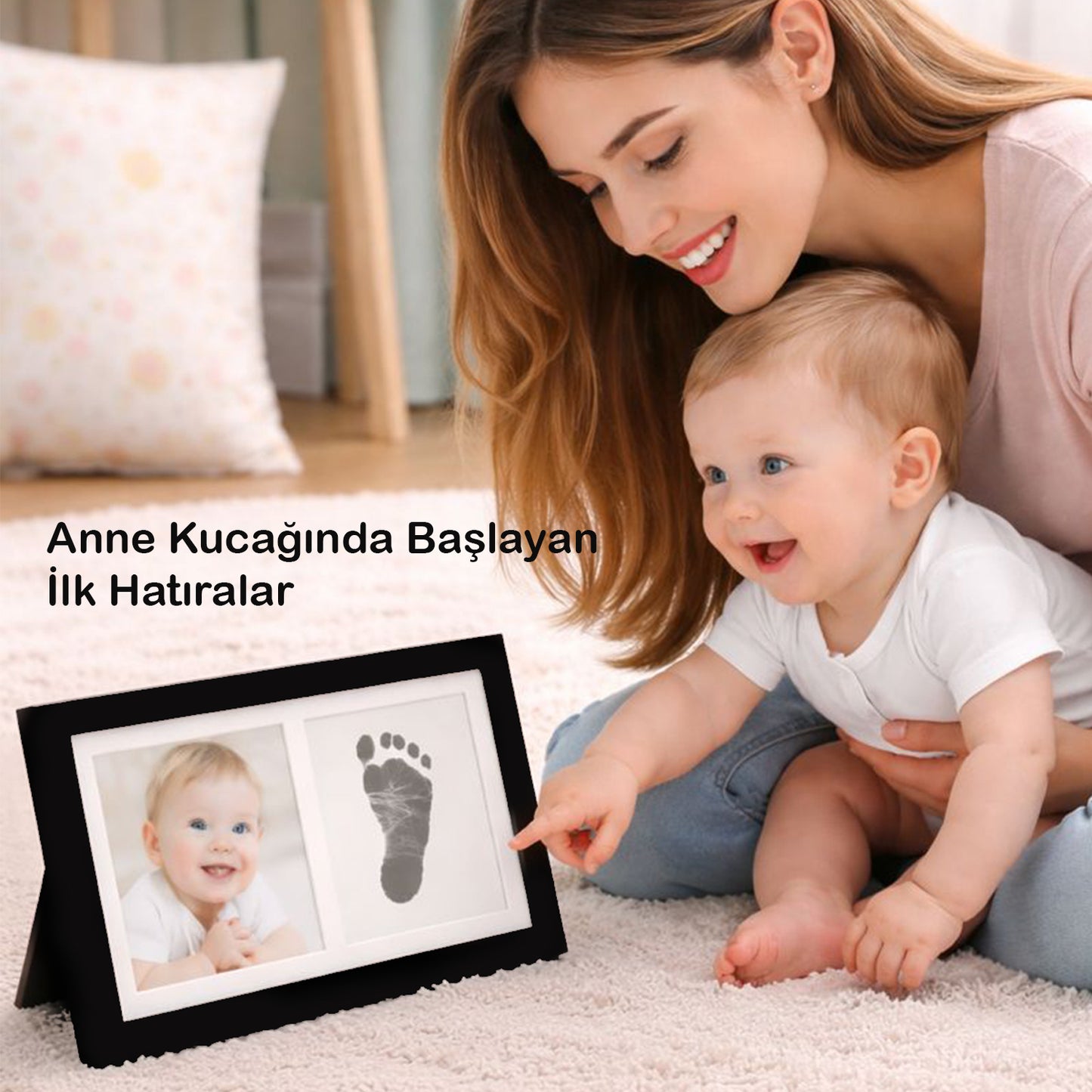 Bebek El Ayak İzi Seti Anı Çerçevesi, Mürekkepsiz Temassız Baskı Kiti ve Yeni Doğan Hediye