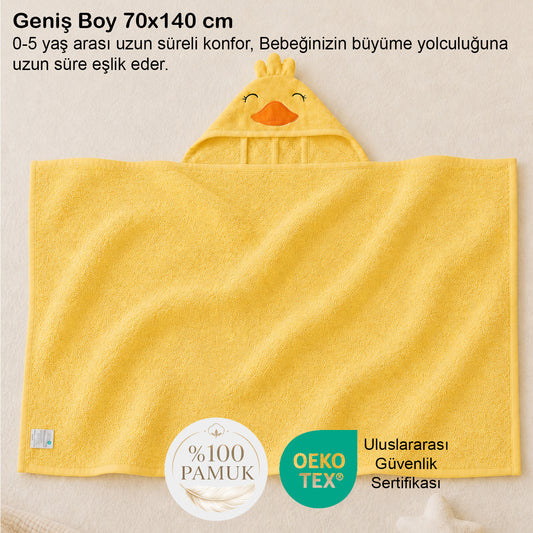 Moky Dizayn Yenidoğan Bebek Havlusu, Kapüşonlu Çocuk Banyo Deniz Plaj Havuz Havlu Bornoz, Pamuk, 140X70CM 0-5yaş