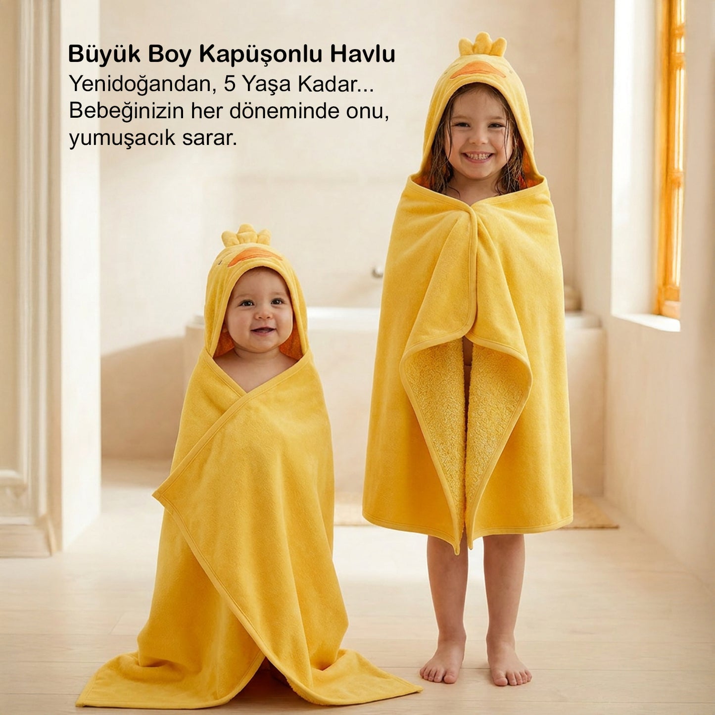 Moky Dizayn Yenidoğan Bebek Havlusu, Kapüşonlu Çocuk Banyo Deniz Plaj Havuz Havlu Bornoz, Pamuk, 140X70CM 0-5yaş