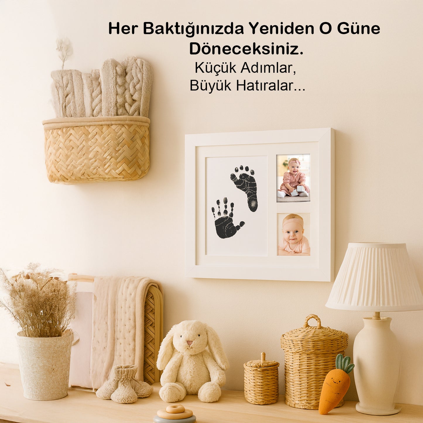 Bebek El Ayak İzi Seti, Temassız Mürekkep Baskı Kiti Jumbo Boy ve Yenidoğan Hediye Anı Çerçevesi