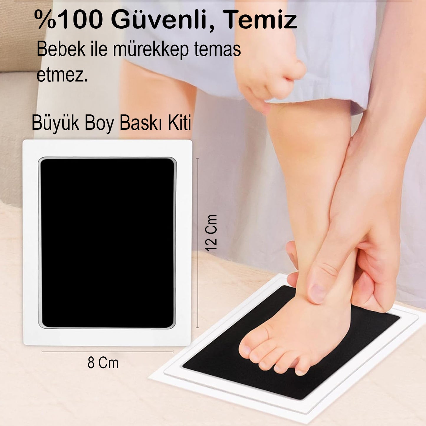 Yenidoğan Bebek İlk Fotoğrafım Aylık Anı Çerçevesi (38x23cm) Birinci Yıl, Büyük Boy El Ayak İzi Kiti