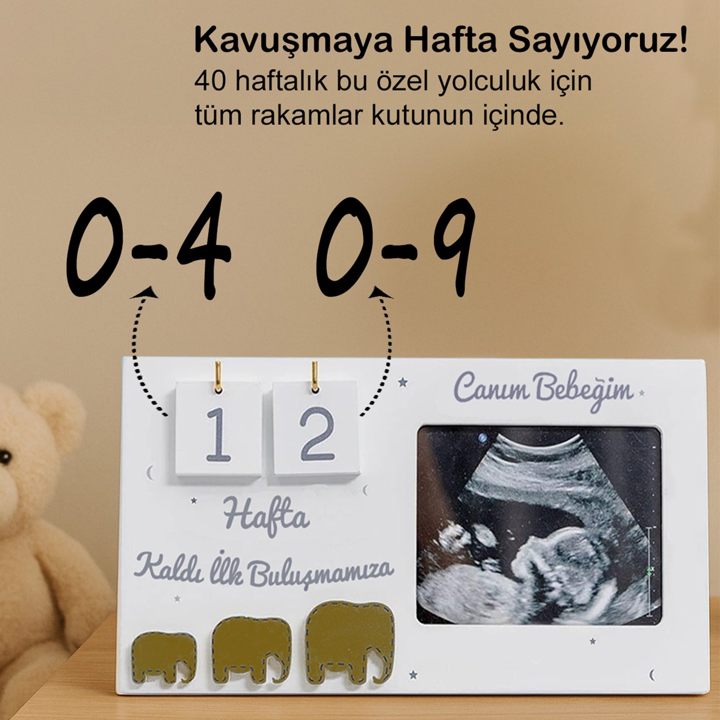 Ultrason Geri Sayım Çerçevesi| Hamile Hediyelik, 40 Hafta Hamilelik Takvimi, İlk Fotoğrafım Sonogram