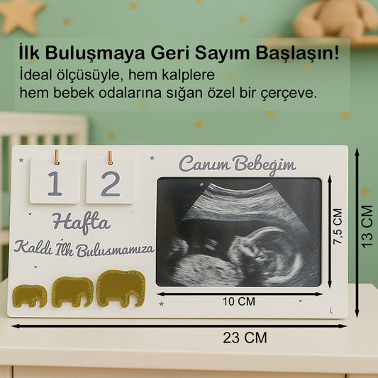 Ultrason Geri Sayım Çerçevesi| Hamile Hediyelik, 40 Hafta Hamilelik Takvimi, İlk Fotoğrafım Sonogram