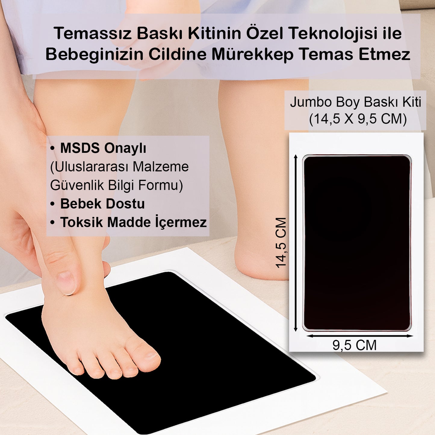 Bebek El Ayak İzi Seti, Temassız Mürekkep Baskı Kiti Jumbo Boy ve Yenidoğan Hediye Anı Çerçevesi