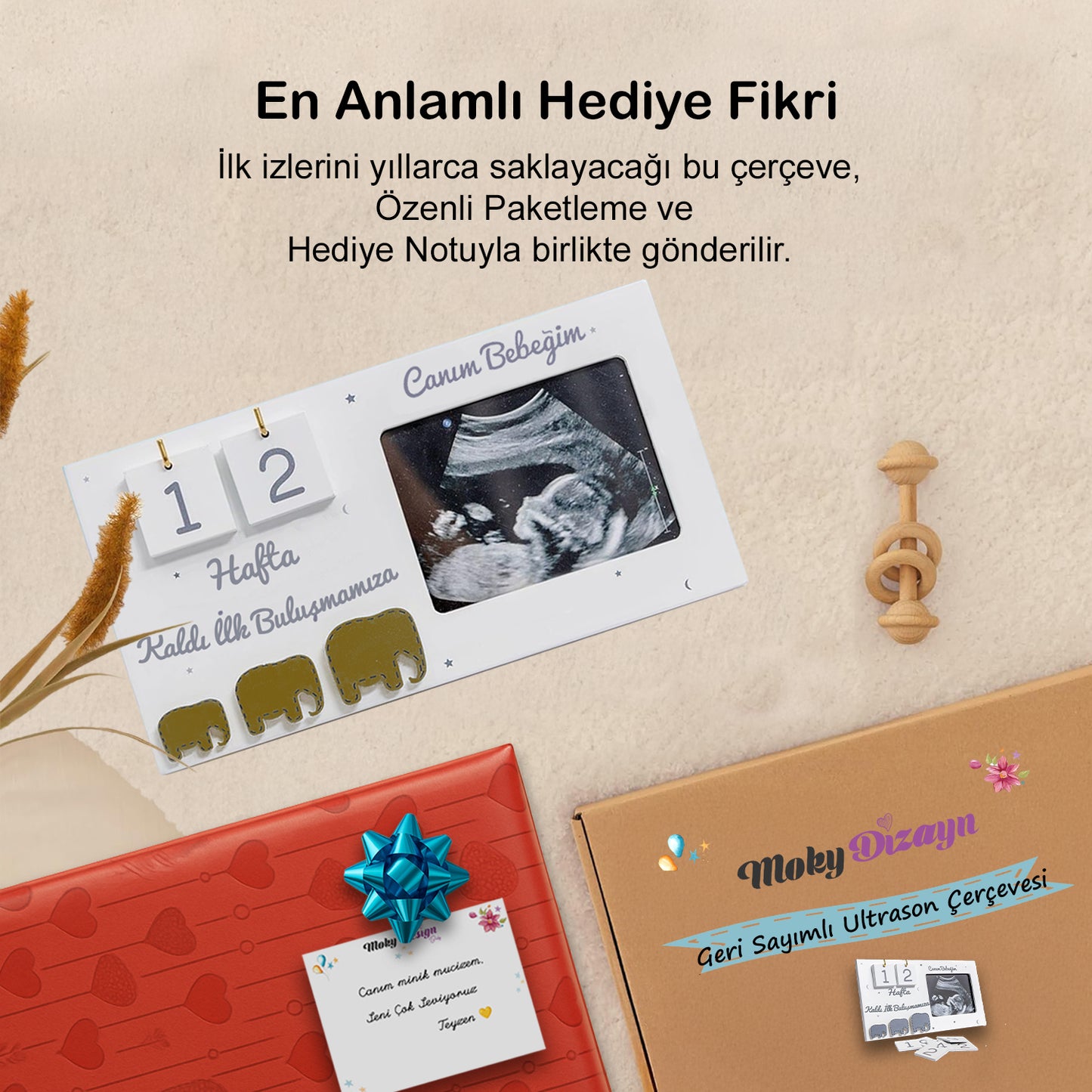 Ultrason Geri Sayım Çerçevesi| Hamile Hediyelik, 40 Hafta Hamilelik Takvimi, İlk Fotoğrafım Sonogram