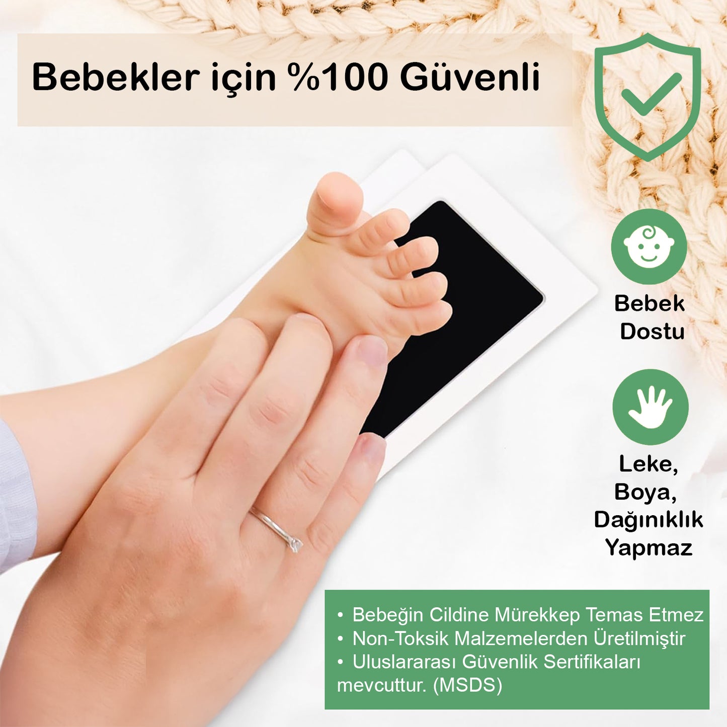 Bebek El Ayak İzi Seti Anı Çerçevesi, Mürekkepsiz Temassız Baskı Kiti ve Yeni Doğan Hediye