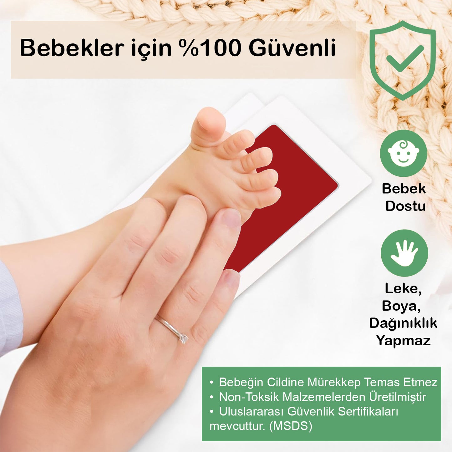 Sarı-Kırmız Bebek El Ayak İzi Seti, Temassız Mürekkep Baskı Kiti, Yenidoğan Hediyelik