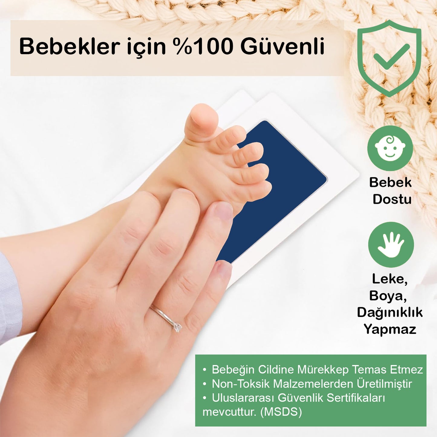 Mavi Non-Toksik Temassız Mürekkep, Erkek Bebek El Ayak Güvenli Baskı Kiti, Yeni Doğan Hediyesi