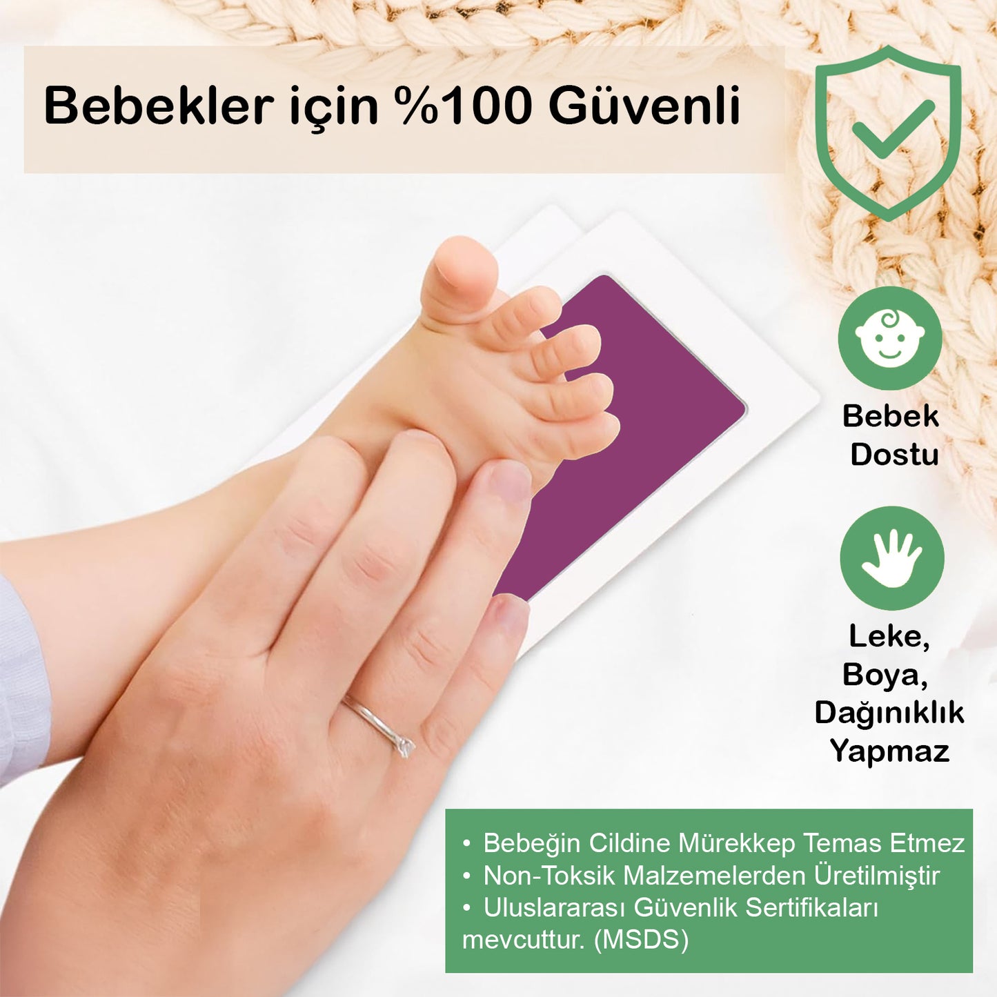 Mor Mürekkepli Temassız Bebek El Ayak İzi Baskı Kiti, Baby Shower, Cinsiyet Partisi Hediyeleri