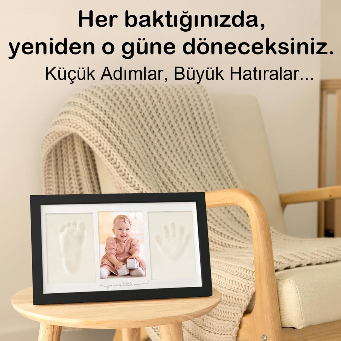 Bebek El Ayak İzi Seti – Kişiselleştirilebilir Kil Anı Çerçevesi | Yenidoğan Bebek Hediye ve Hatıra