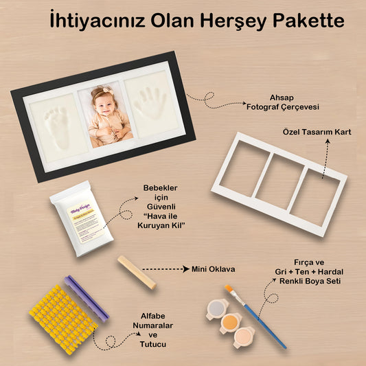 Bebek El Ayak İzi Seti – Kişiselleştirilebilir Kil Anı Çerçevesi | Yenidoğan Bebek Hediye ve Hatıra